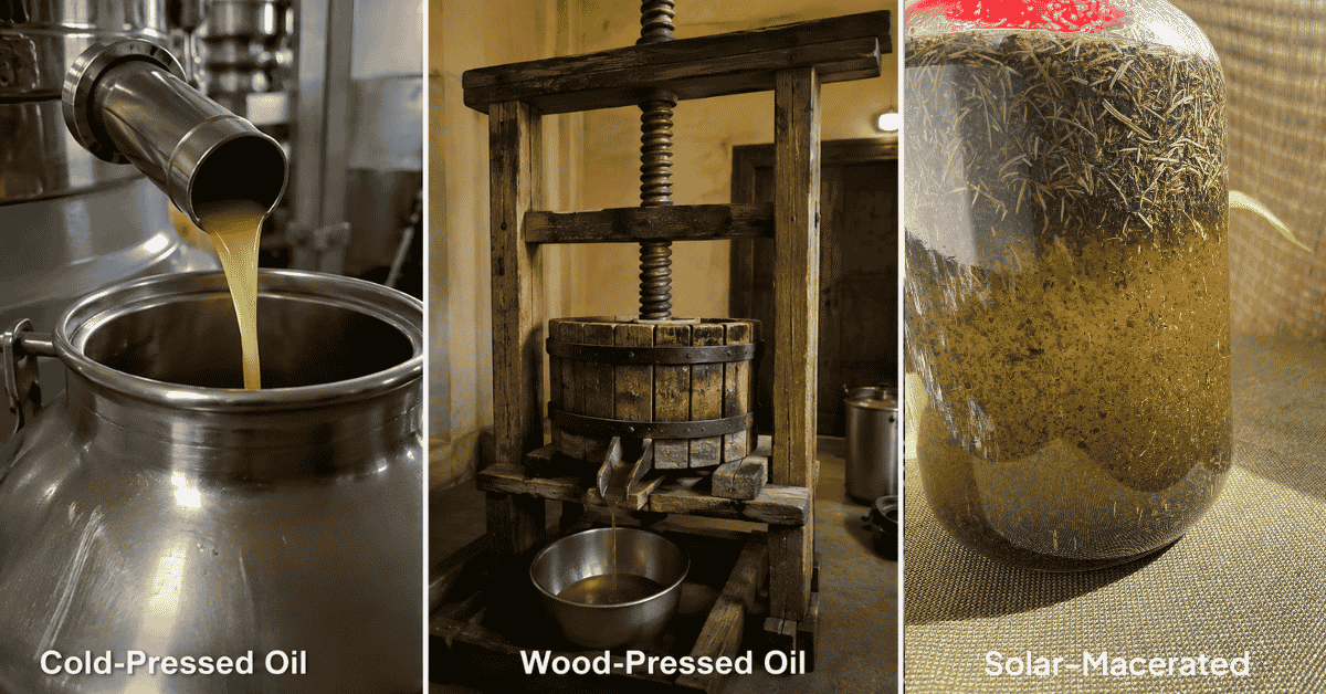 Cold-Pressed vs Wood-Pressed vs Solar-Macerated Oils: What's the Difference?