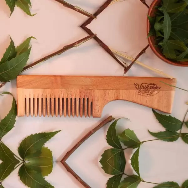 Sesame Oil Soaked Detangling Neem Wood Comb with Handle